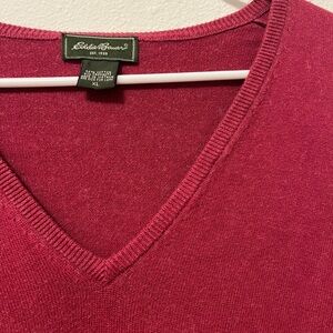 ❤️ Eddie Bauer Women's V-Neck Sweater Pink Cotton Cashmere Blend